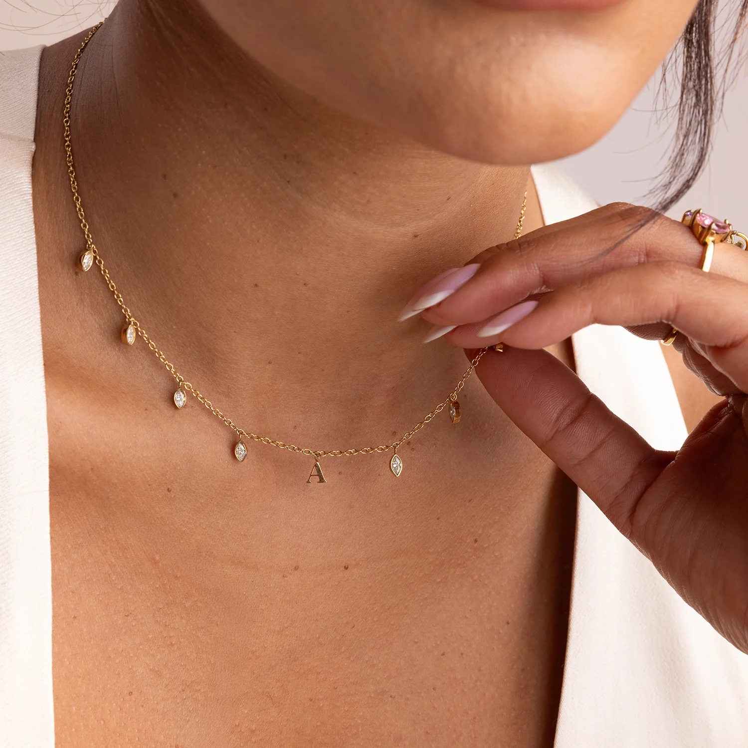 Initial Drop Necklace (Marquise Cut) - Image 5